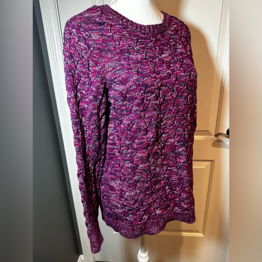 Lands’ End Drifter Cable Knit Sweater Marled Berry Size M - Picture 3 of 12